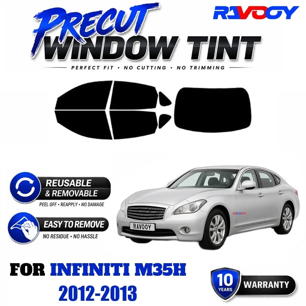 RAVOOY Precut Window Tint, Reusable Removable EPU Film, Custom Fit for Infiniti M35h 2012-2013, UV Heat Protection
