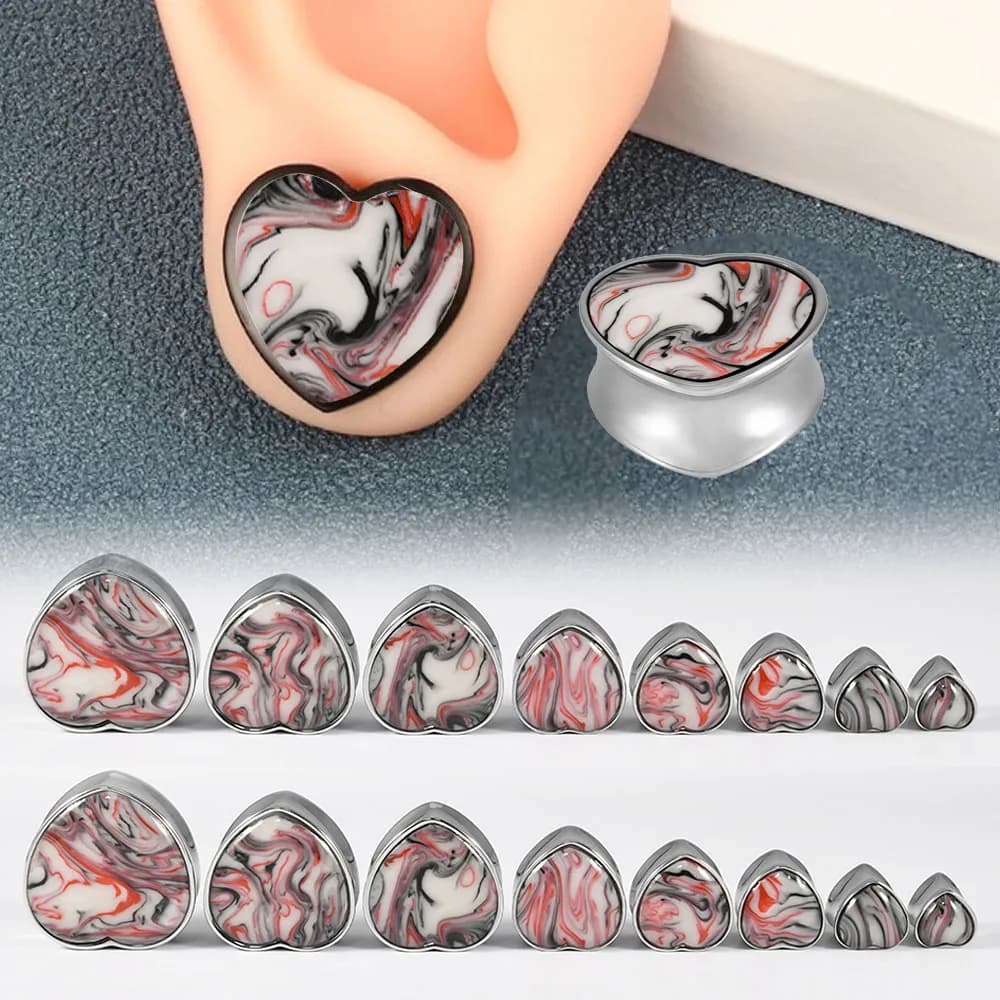 1PC Stainles Steel Heart Stone Ear Plugs Expanders Piercing Ear Gauge Earring Gauges Stretchers Body Piercing Jewelry