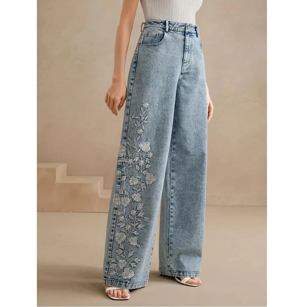 Y2k pants New trend jeans 2025 for women Strong cuts Comfort Stretch Denim washed Design Embroidered Gamba Straight Fashion