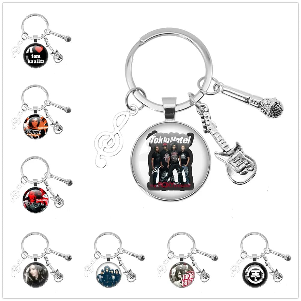 Pop Retro Rock Band Tokio Hotel Bill Kaulitz Band Hot Music Songer Immagine Portachiavi con ciondolo in vetro Gioielli Portachiavi con ciondolo Ventole