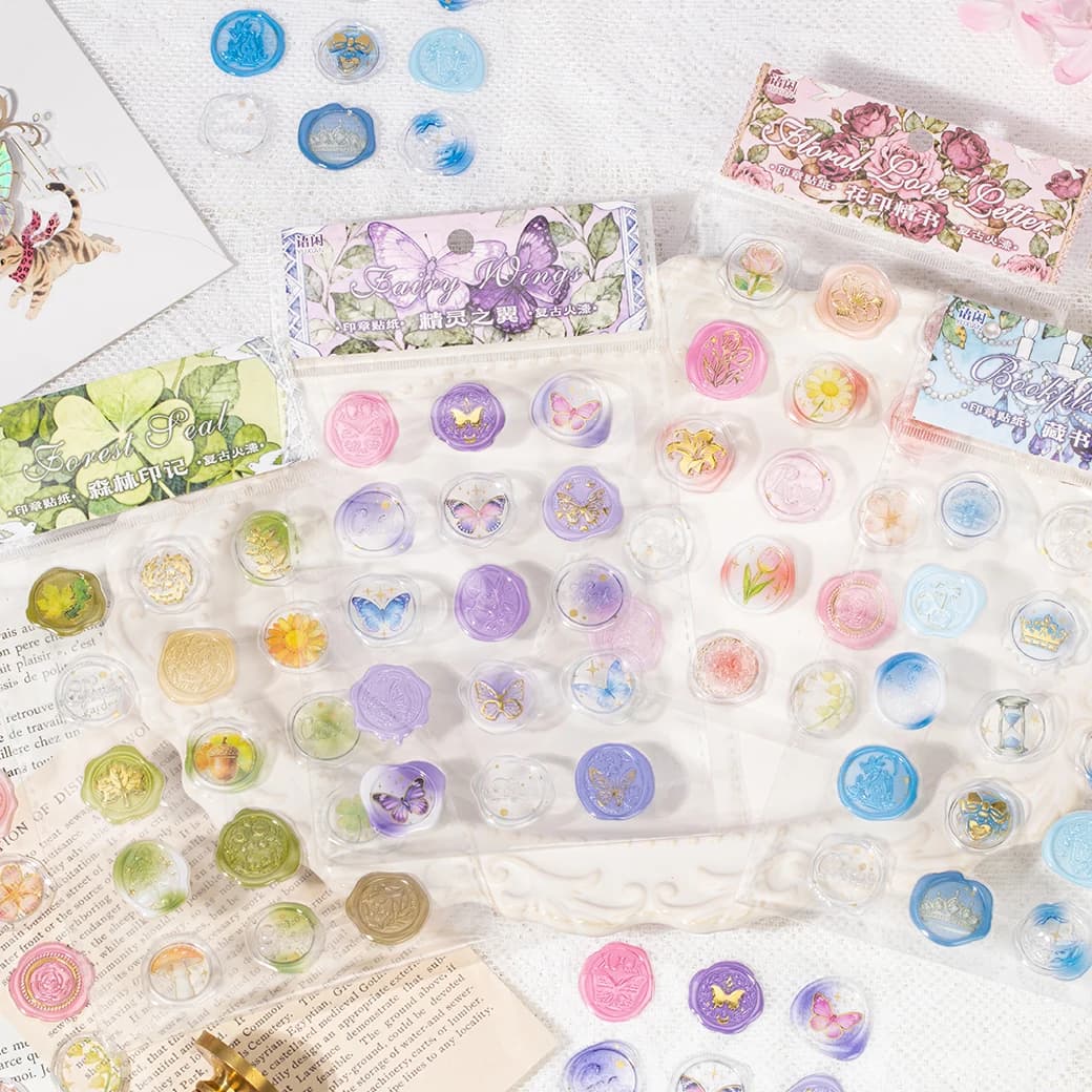 Confezione da 1 foglio di adesivi epossidici con sigillo di cera floreale classica per artigianato fai-da-te, materiale per album, regalo di compleanno, ricompensa didattica