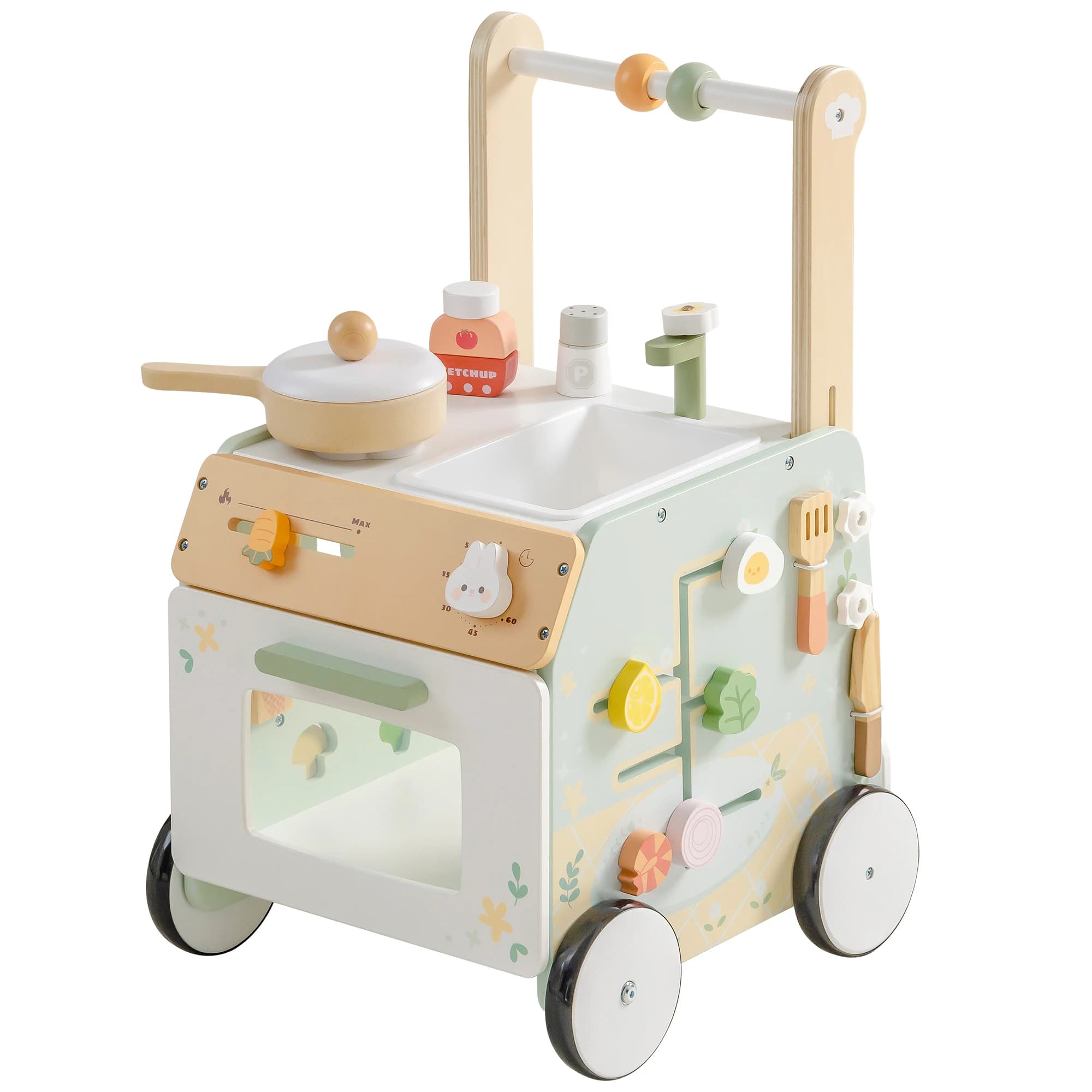 Robud Wooden Baby Push Walker - Adjustable Height Learning Walking Toy with Speed Control & Montessori Wheels Sturdy Toddler Walking Assistant for Babies 12 Months +