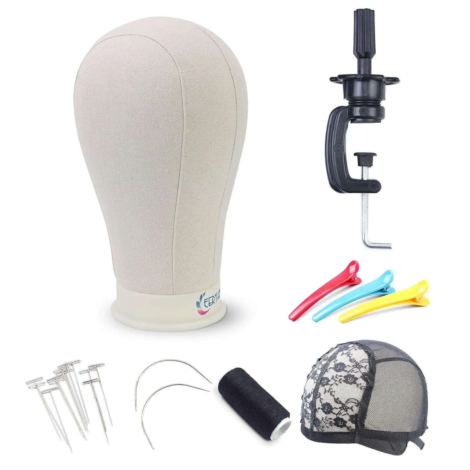 22 Inch Tela Wigs Head with Support, Pins, Needles and Hoods for Styling and Exhibition