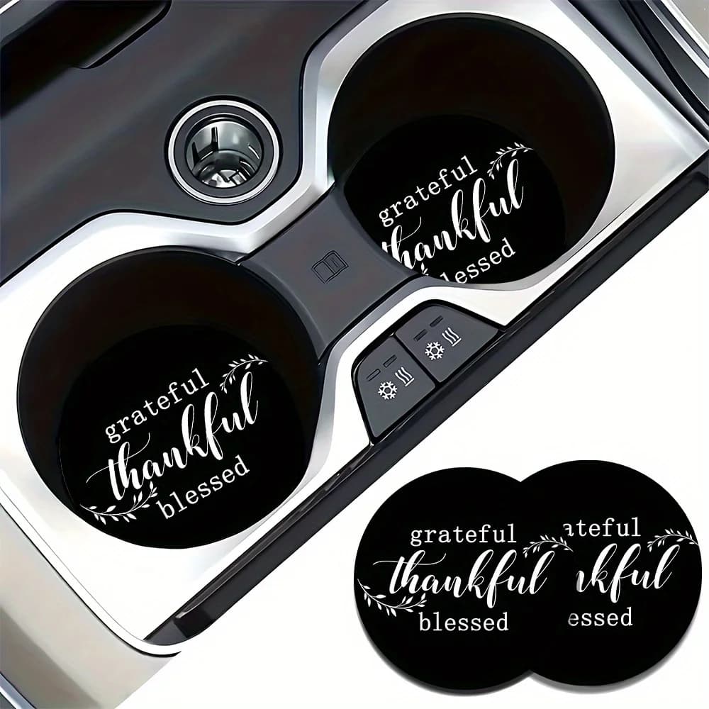 2pcs Thanksgiving Day Pattern Car Cup Coaster - Decorative Coaster For All Cars, Suitable For All Seasons, Unisex, Car Accessori
