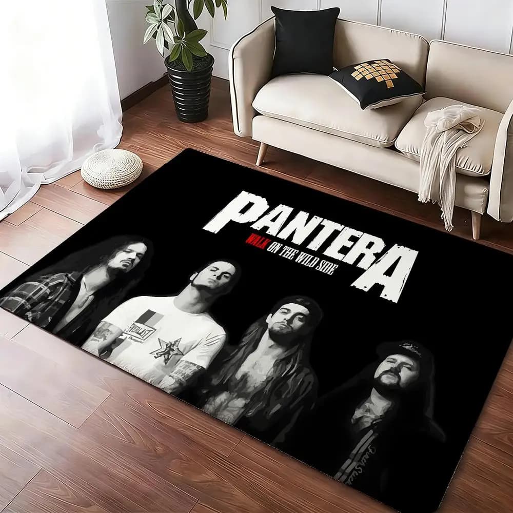 Pantera Band Style Rock Floor Mat Soft Thickened Absorbent Non-Slip Bedroom Living Room Door Mat Home Decor Flannel Rugs