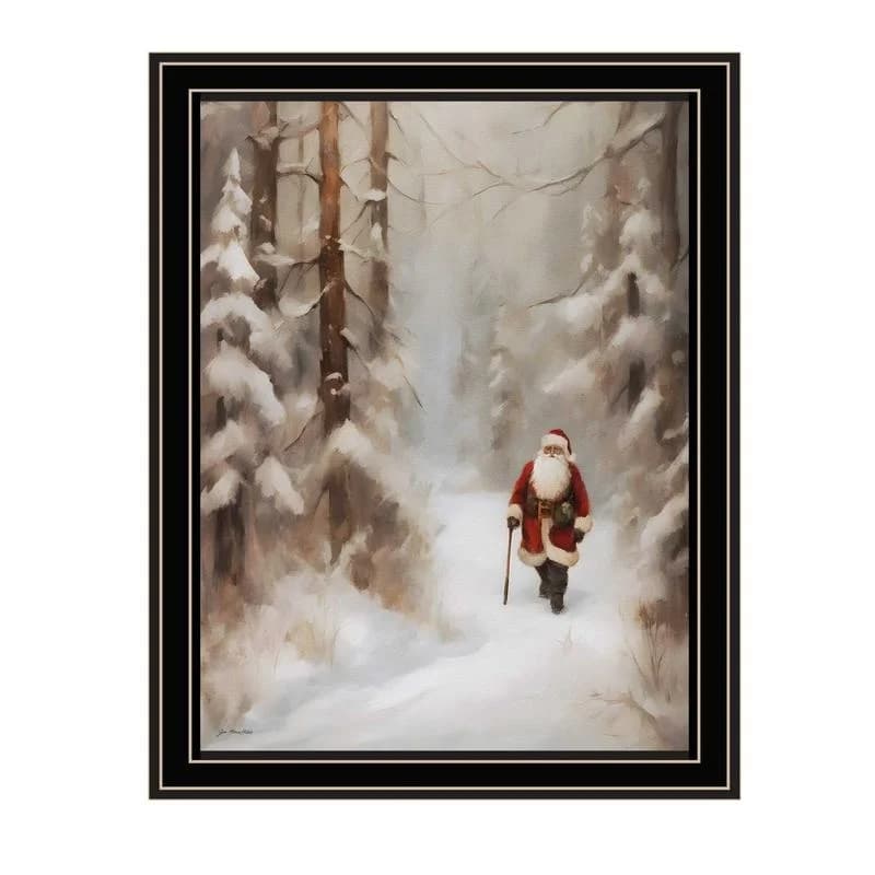 Jo Moulton Passeggiata Invernale di Babbo Natale, Quadro con Cornice Nera per Soggiorno, Decorazione Natalizia per la Casa