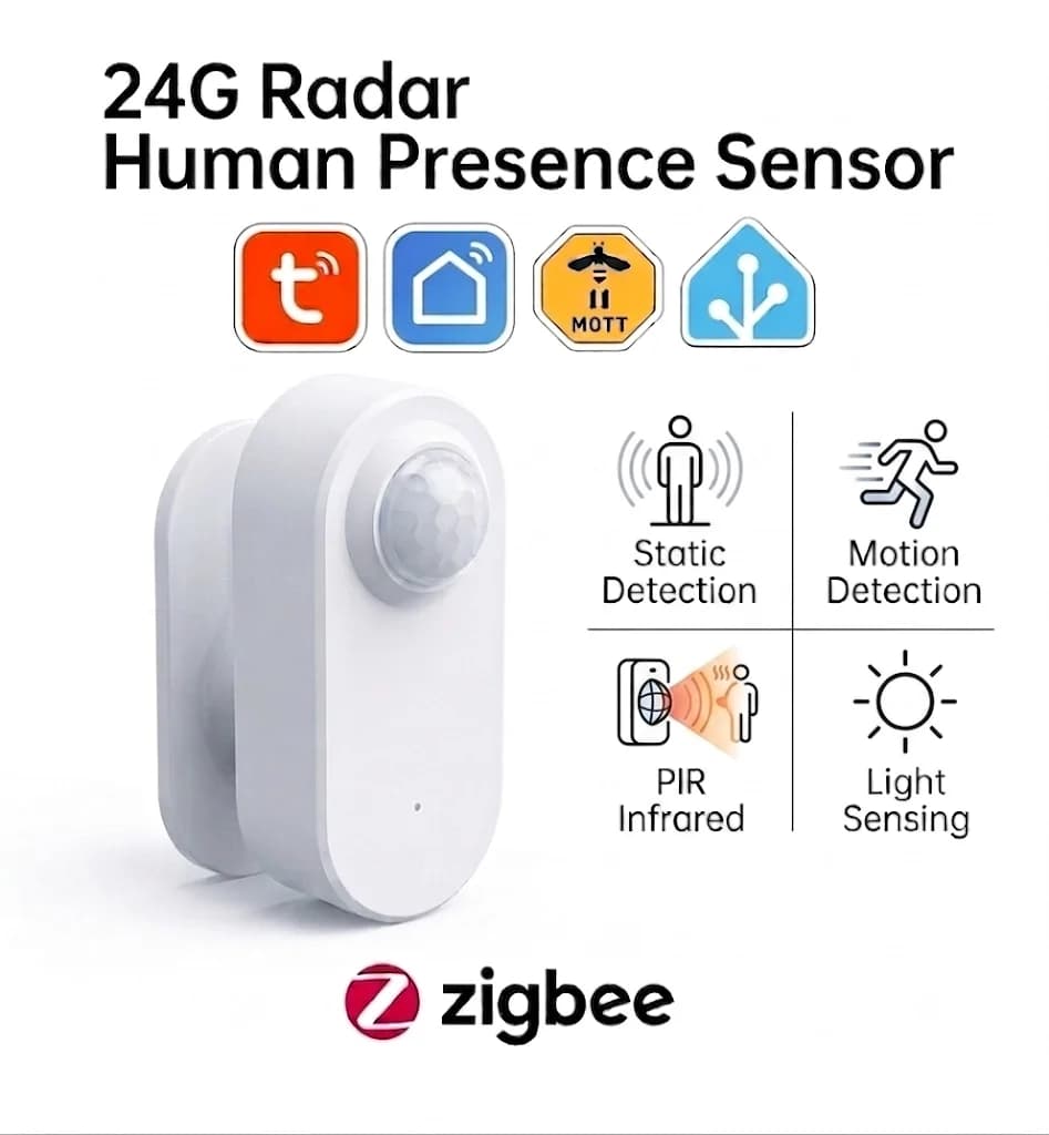 Tuya Human Presence Sensor Smart Zigbee 24G MmWave Radar +PIR,Luminance detection Use Battery Support Zigbee2mqtt Home Assistant