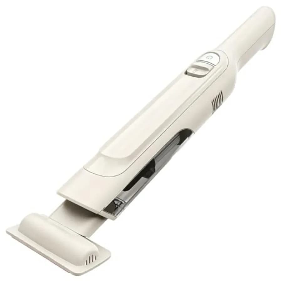 Portable mini car vac for home office and pet hair: handheld cordless vacuum, lightweight 1.4lb beige unit with powerful suctio
