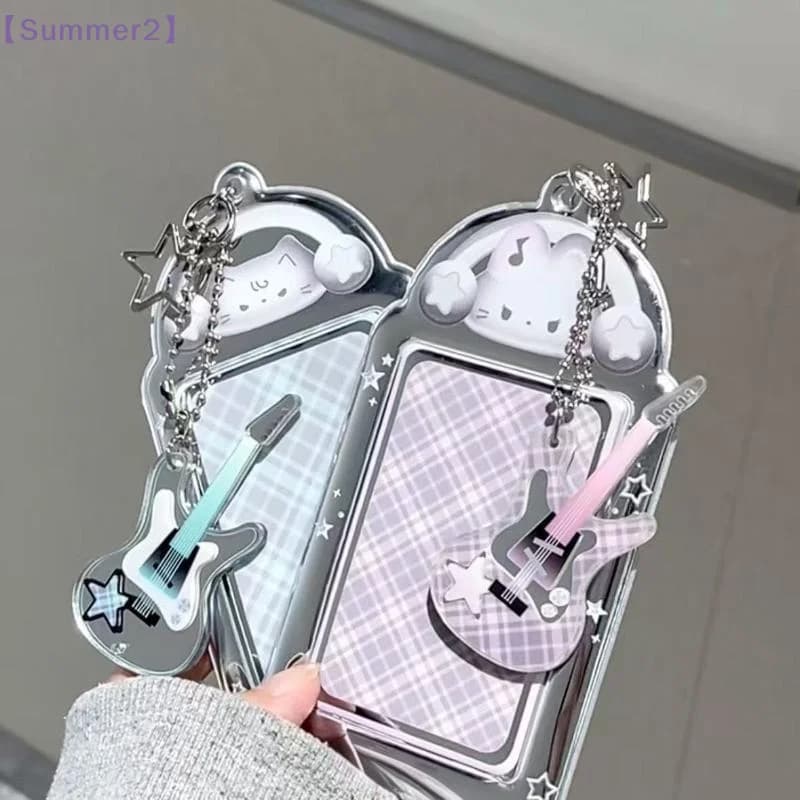 【Xia2】Kawaii Cartoon Cat Rabbit 3 Inch Photocard Holder Keychain Bag Pendant Photo Frame Picture Display Stand ID Badge Holder