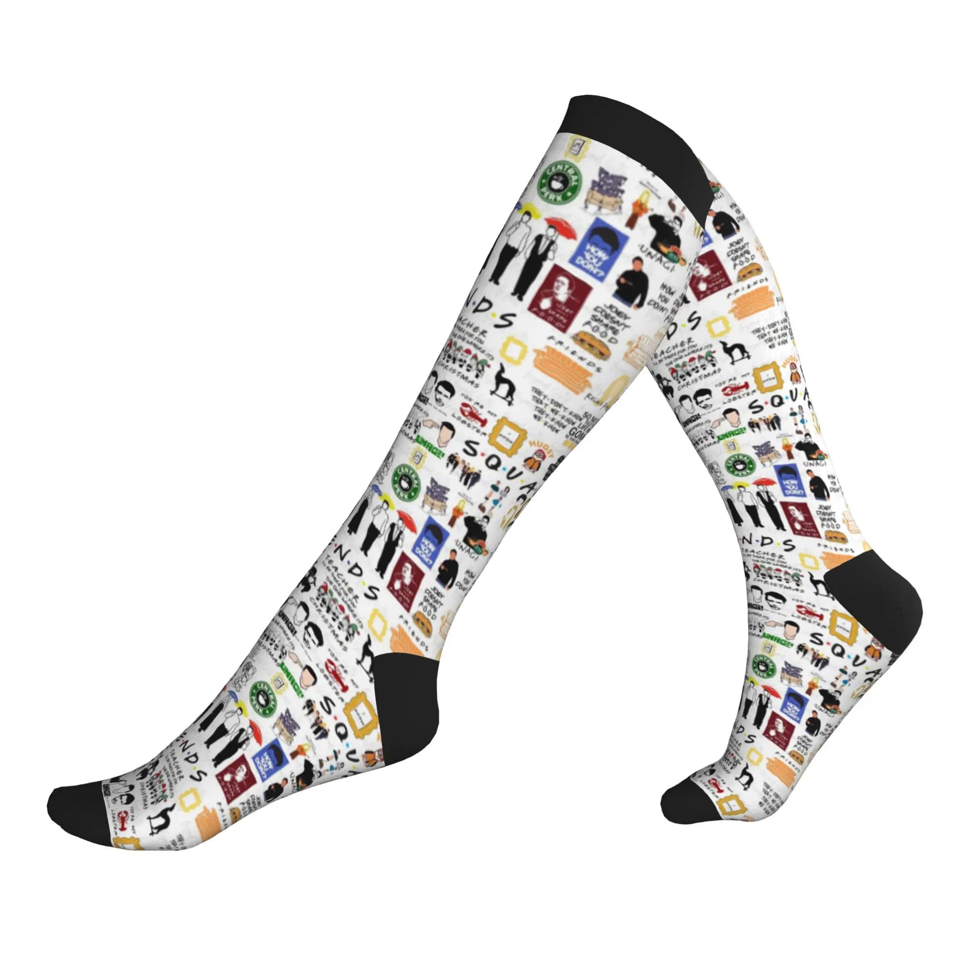 Kawaii Men's Friends Symbol Collage TV Show Dress Socks Unisex Breathbale Warm 3D Printing Sports Compression Socks