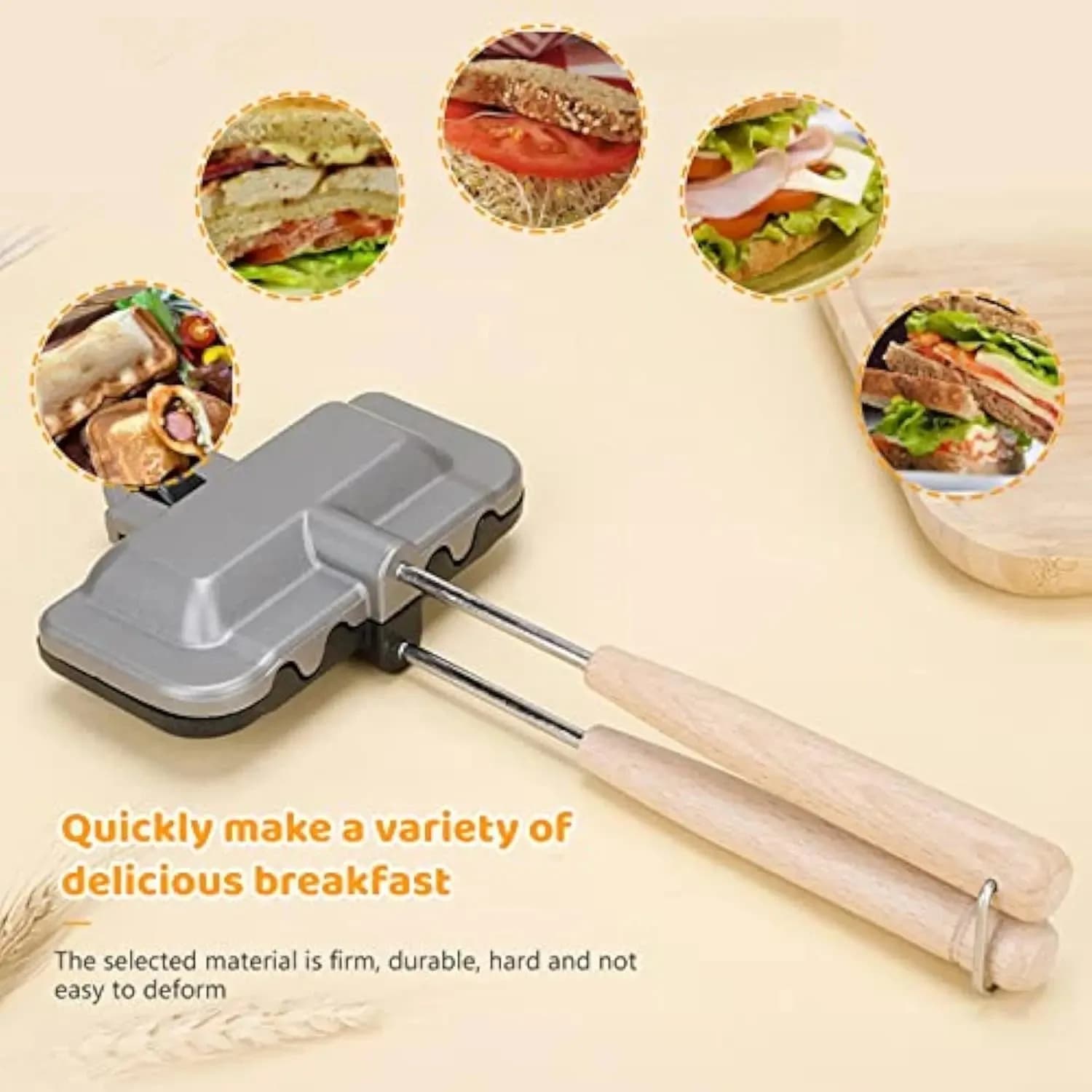 Breakfast Sandwich Maker, 4W1H Sandwich Maker, Hot Dog Toaster, Press Bakeware Nonstick Frying Pan Pancake Pan Cooker with Removable Handle for Breakfast Pancakes, Omelets, Frittatas and Toast (C-1)