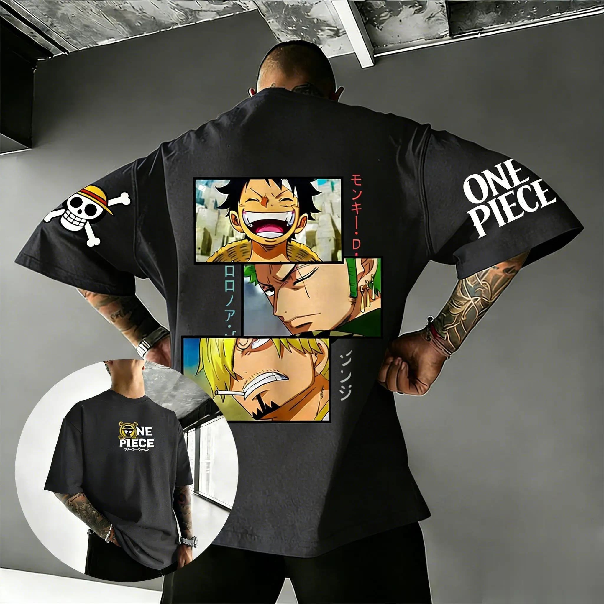 One Piece Anime Rufy Zoro Sanji Graphic T Shirt Uomo Donna 2026 Estate Y2k Cotone allentato Manica corta Tee Streetwear Casual Magliette e camicette