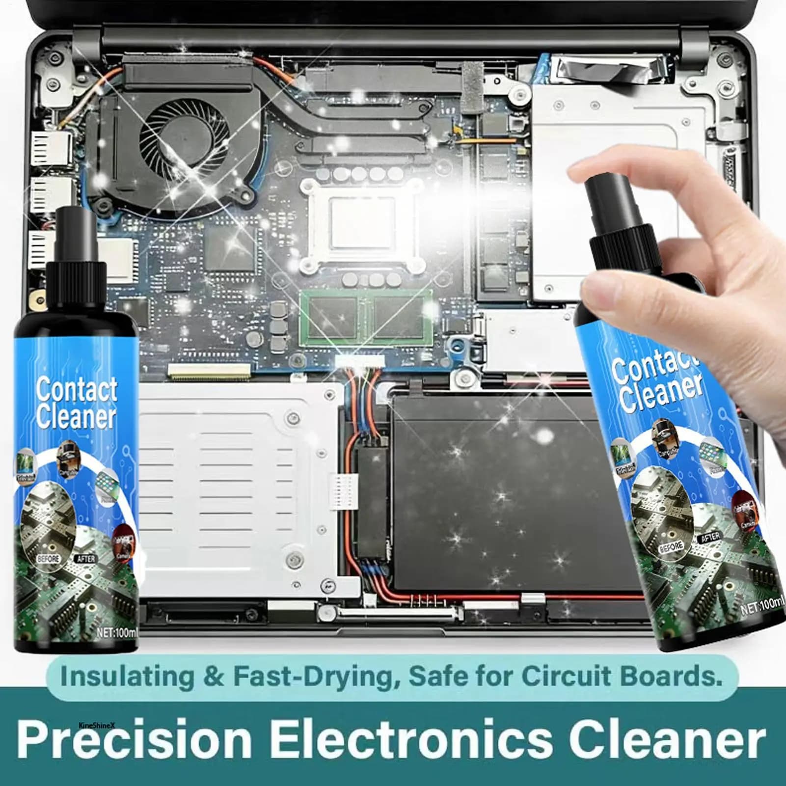 Detergente per Contatti Elettrici, Liquido di Pulizia Senza Danni, Spray per Rimozione Polvere Elettronica per Connettori PCB, TV, Telefoni, Laptop