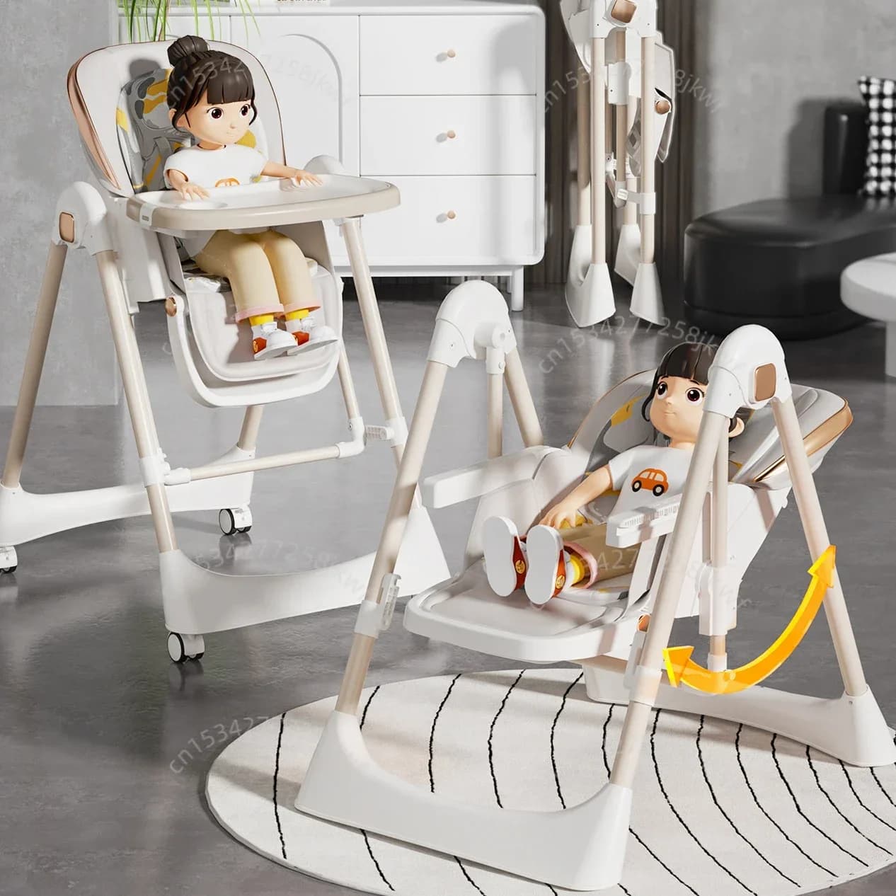 Sedia da pranzo per bambini due in uno Sedia a dondolo per bambini Sedia da pranzo per bambini multifunzione Schienale e poggiapiedi regolabili in altezza