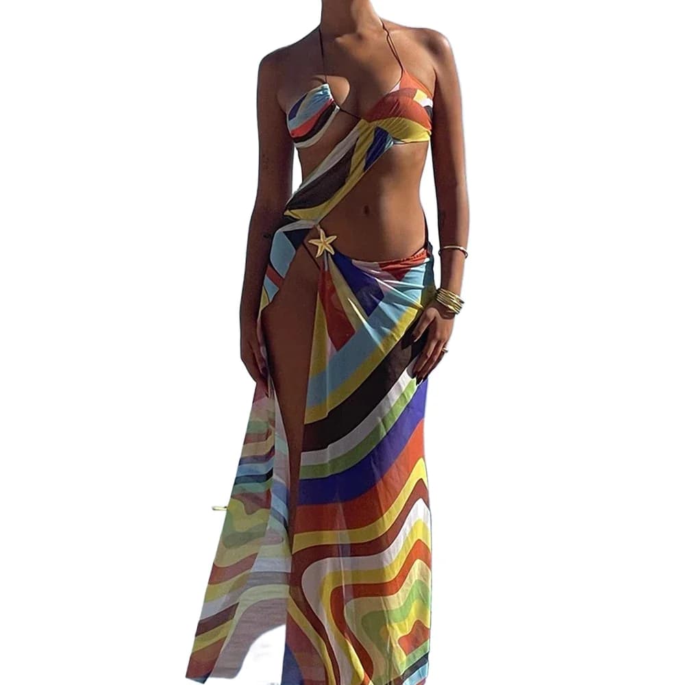 2024 Triangolo bikini stampato a righe colorate Donna Costume da bagno diviso sexy Moda Costumi da bagno da spiaggia Abito da spiaggia Costume da bagno Abbigliamento