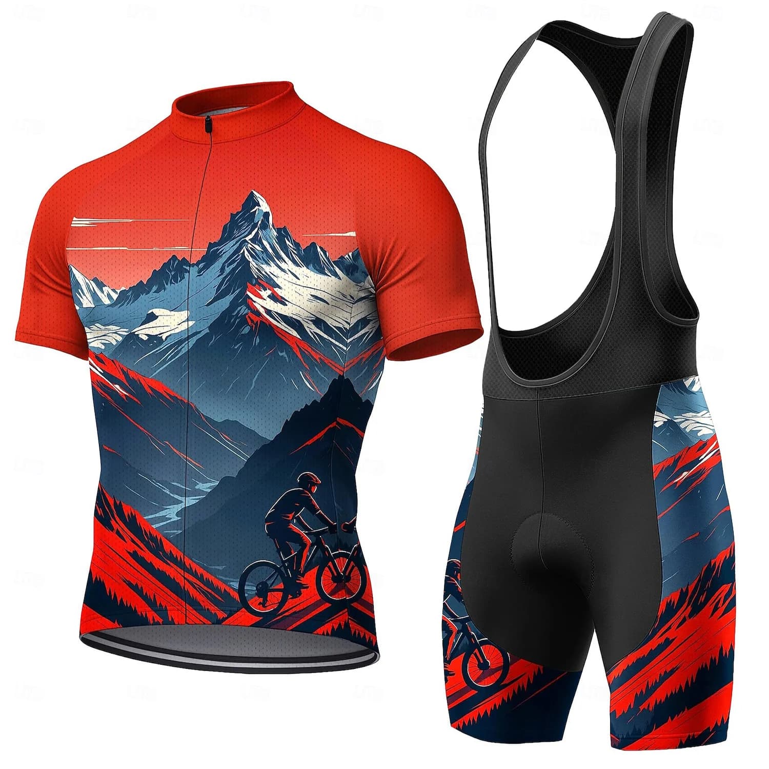 Women's Short Sleeves Set, Triathlon Clothing Kit, Shorts with Bretelles, Breathable Gel Padding, MTB Knit