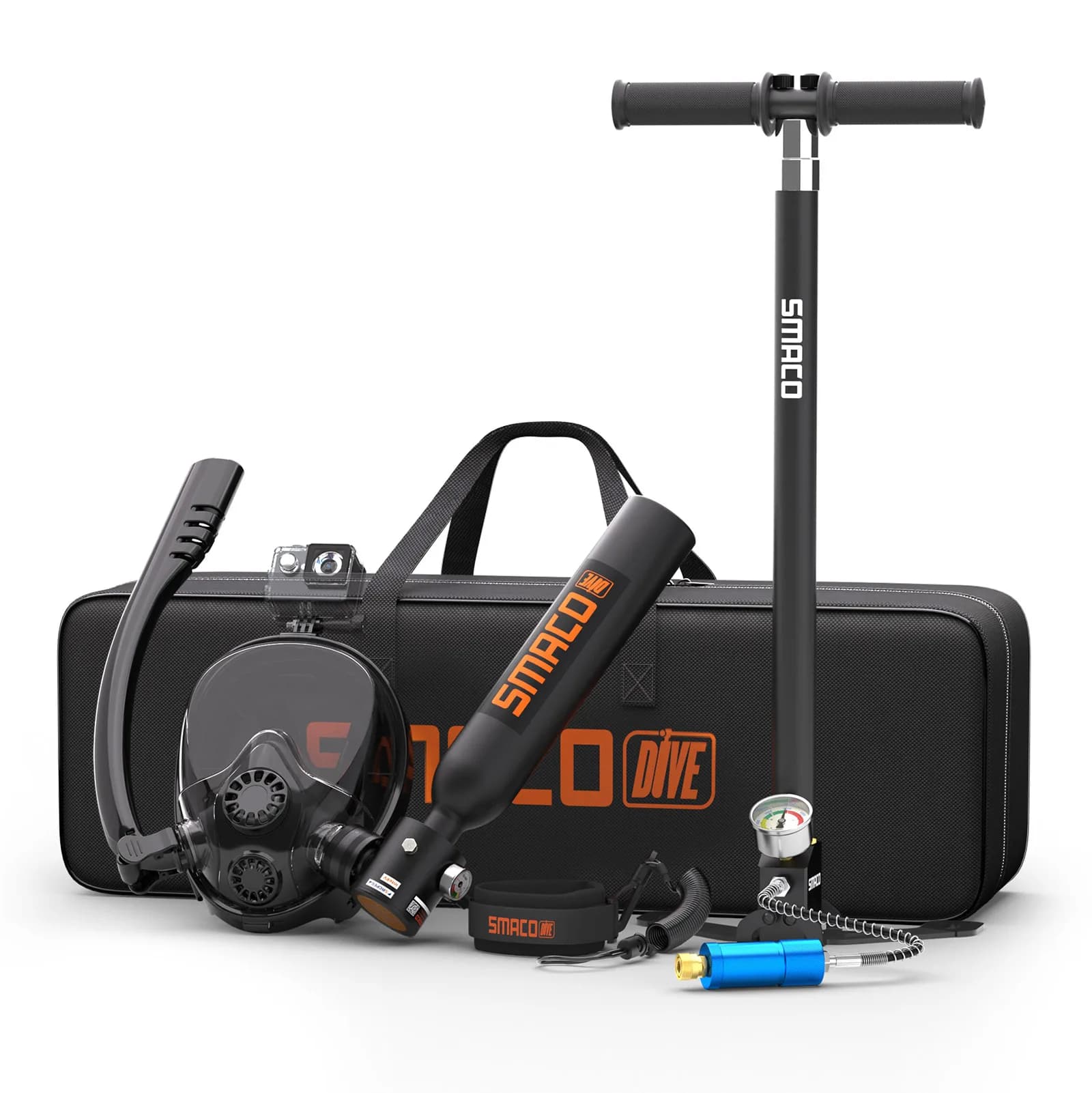 0.5 litre aluminum dive tank with manual pump and snorkeling mask OEM high pressure logo