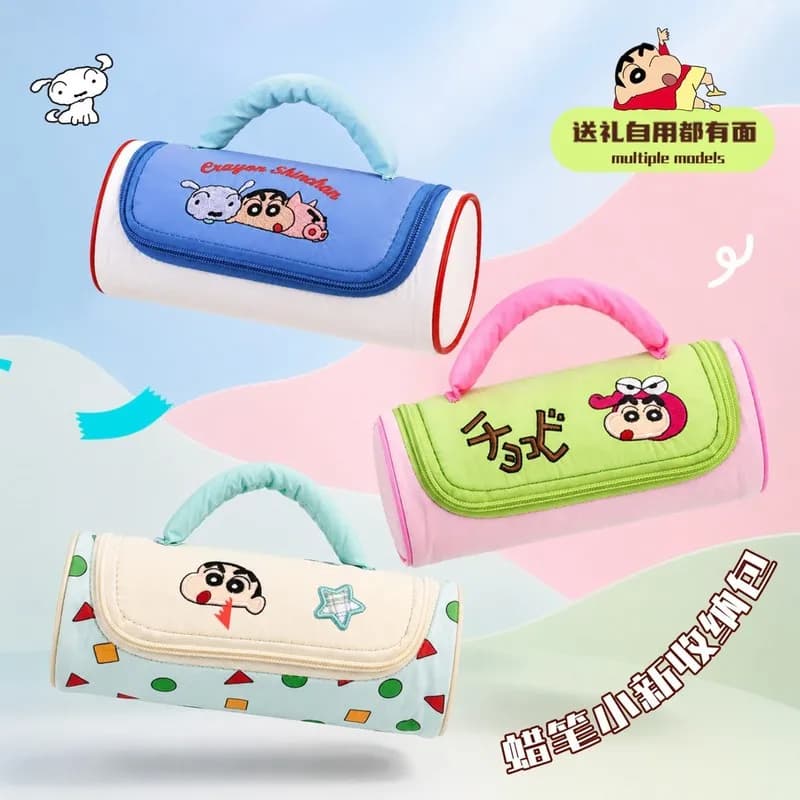 Crayon ShinChan Pencil Case Cartoon Embroidered Large Capacity Pen Bag Stationery Storage Pouch For Office School Supplies