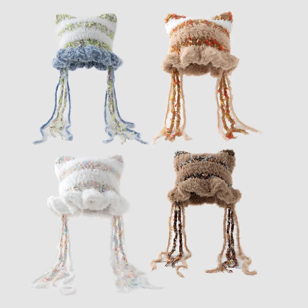 New Fashion Morbido Capelli di Coniglio Leone Risveglio Berretti Lavorati a Maglia Protezione Invernale da Donna Caldo Peluche Nappa Fatta A Mano Agganciato Linea Sottile Cappelli