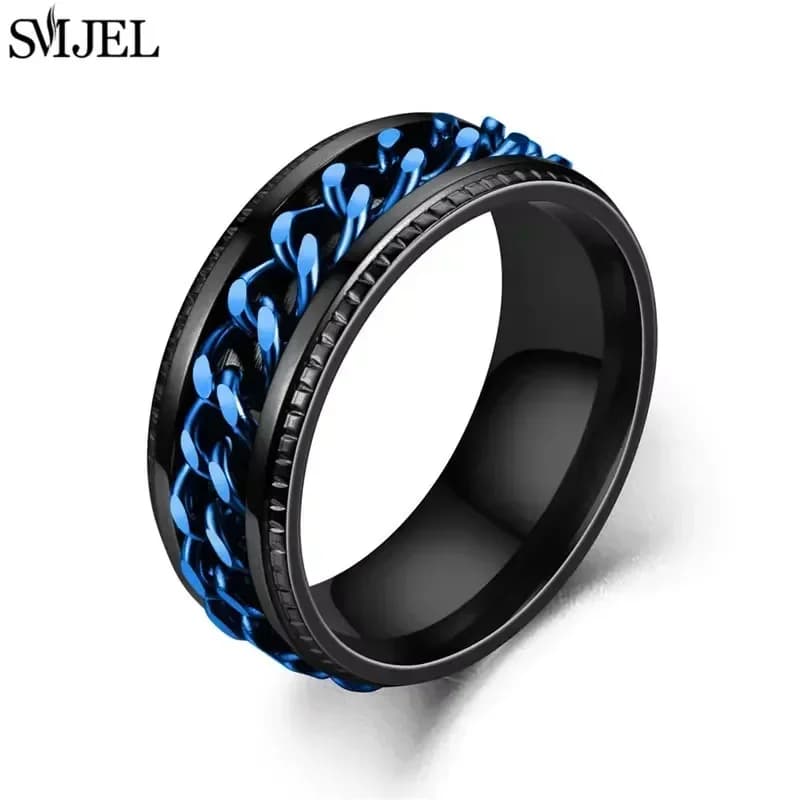 Cool Stainless Steel Rotatable Chain Men' Ring Multifunctional Fashion 8mm Fidget Spinner Rings Couple Jewelry bague homme