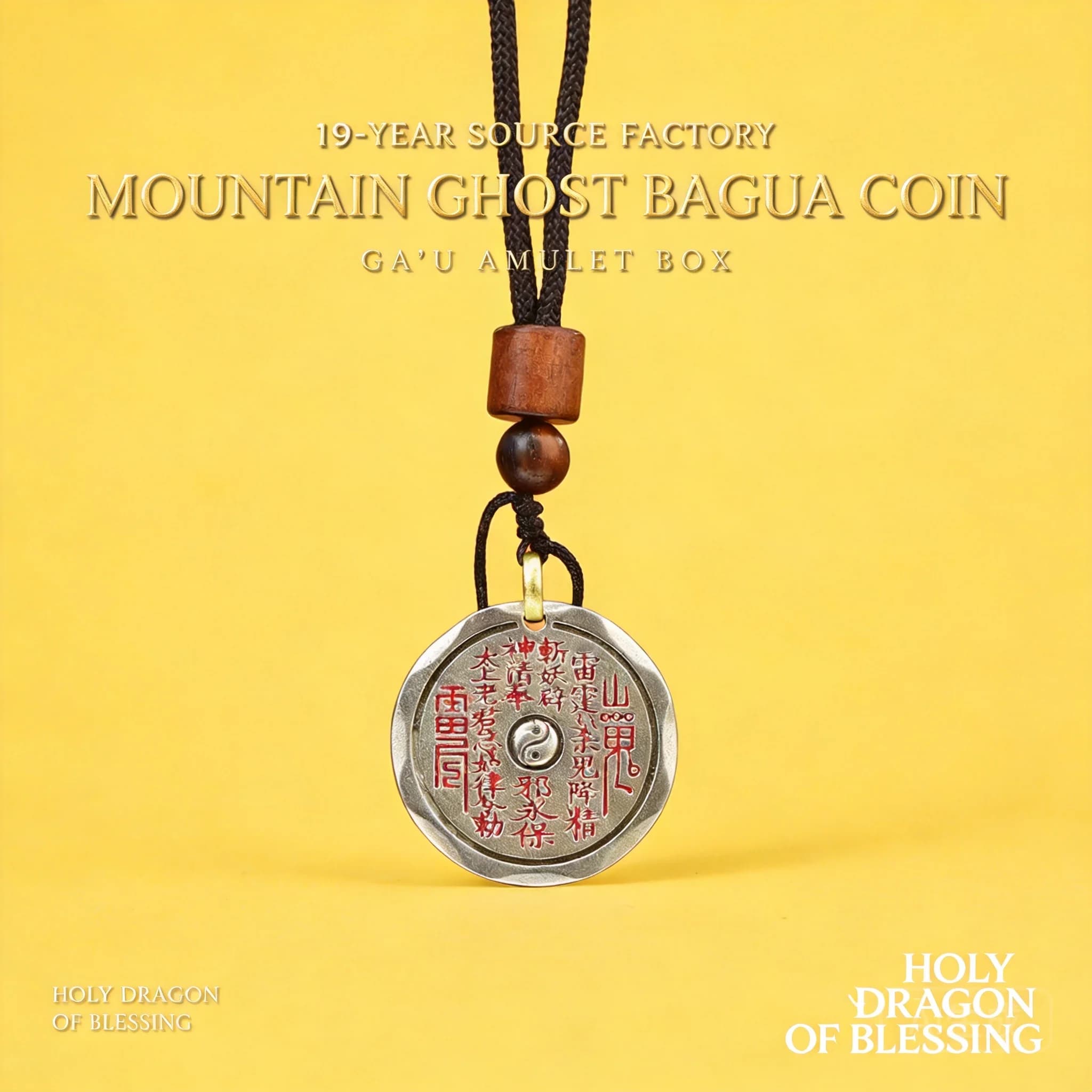 Feng Shui Chinese Traditional Mountain Ghost Spending Coin Pendant Bagua Lucky Amulet Necklace White Copper Gold Inlay Craft Cin