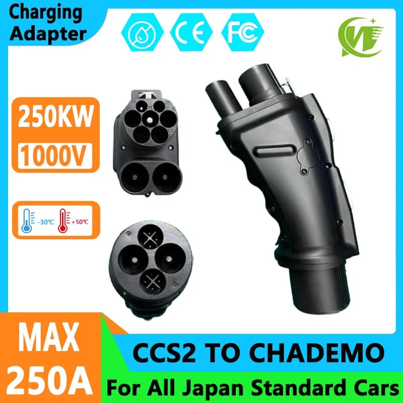 Adattatore di sovralimentazione per caricabatterie EV adattatore da 250kw CCS2 a CHAdeMO 250A 1000V ccs2 a adattatore cc chademo per tutte le auto standard Nissan
