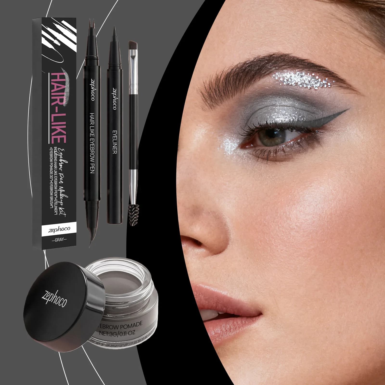 Two Pronged Eyebrow Dyeing Set Microblading Eyebrow Enhancers Liquid Water Proof Eyebrow Pomade Fine Slim Eyeliner Pencil Makeup