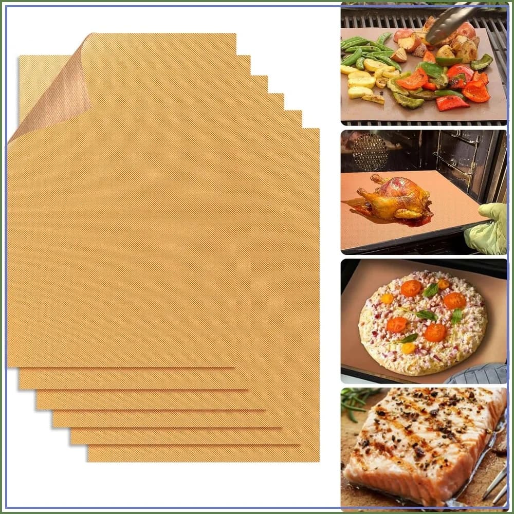 Heavy Duty Non-Stick BBQ Grill Mats, Reusable & Easy to Clean, Set of 6, 15.75 x 13 Inch for Gas, Charcoal & Electric Grills