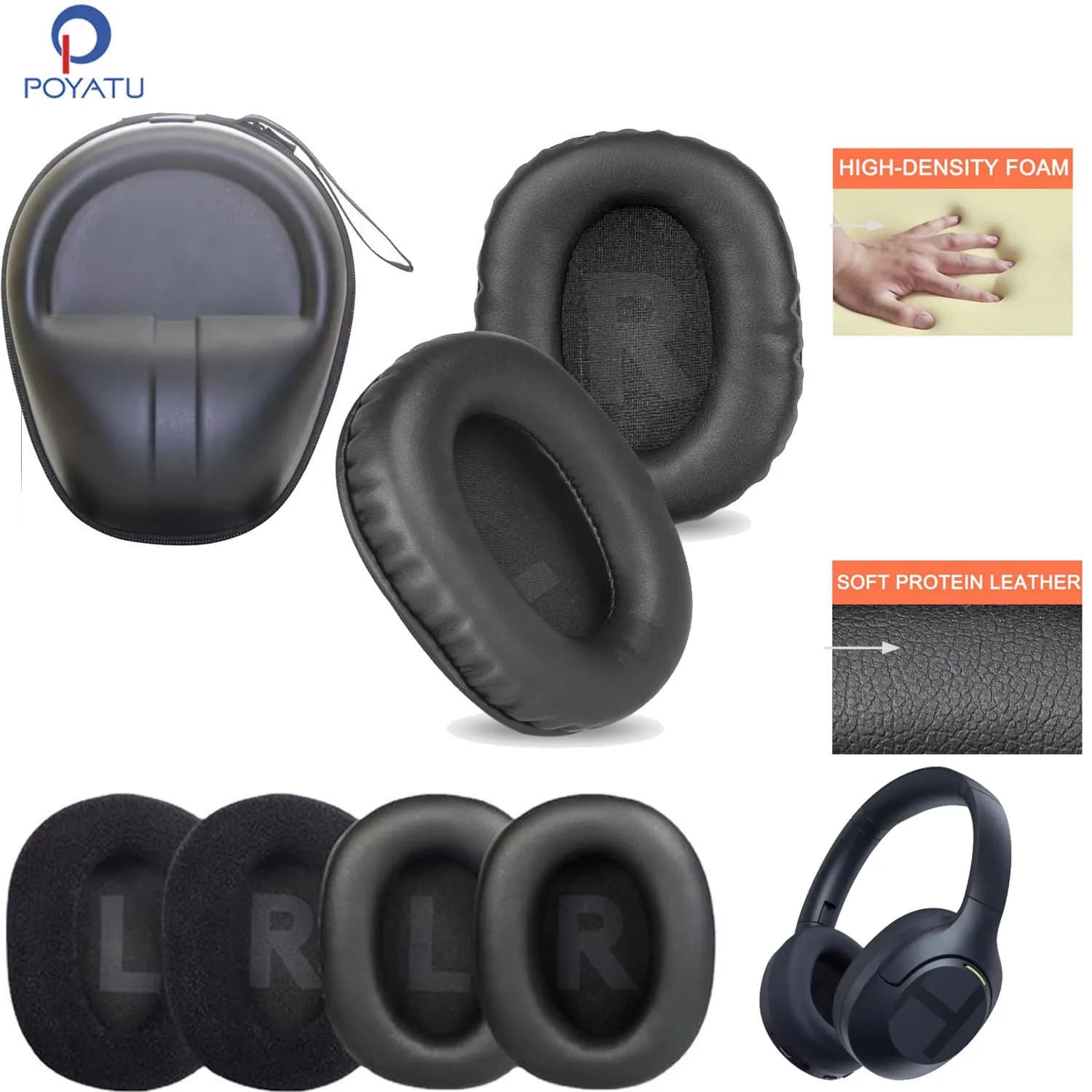 Cuscinetti auricolari fai da te Poyatu per cuffie Haylou S30 S35 S40 ANC, cuscinetti auricolari in memory foam, cuffie e custodia per cuffie
