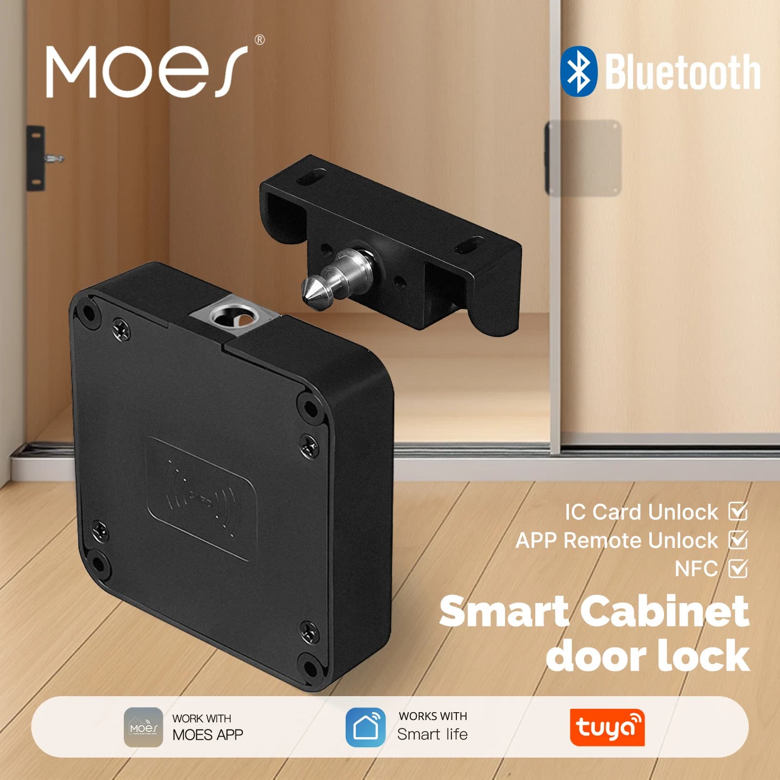 MOES Tuya Bluetooth Smart Wood Cabinet Lock App Monitoraggio del telecomando Scheda IC senza chiave Sblocca porta Armadietto Mobili Cassetto