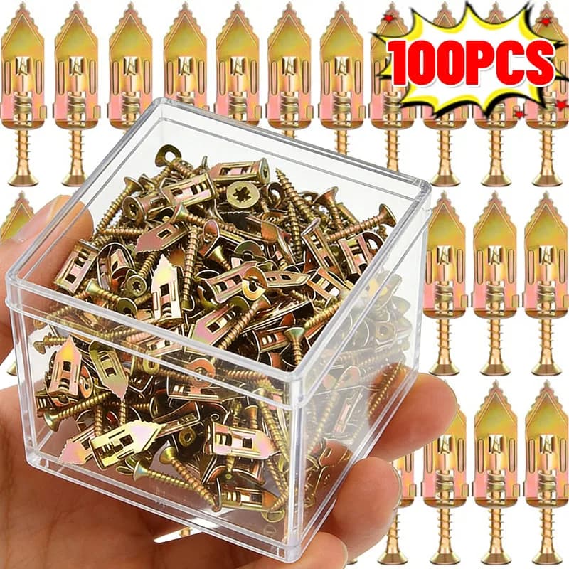 100/10 pezzi di ancore per cartongesso autoperforanti con viti Espansione metallica in acciaio al manganese resistente per cornici per foto Cinghie per scaffali