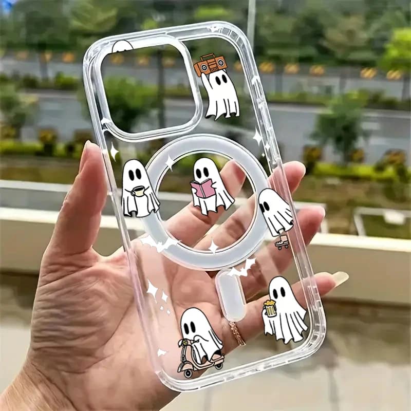 Magnetic Halloween Ghost Print Phone Case for Samsung Galaxy S21 S22 S23 S24 S25 Plus Ultra S21 FE Wireless Charge Acrylic Cover