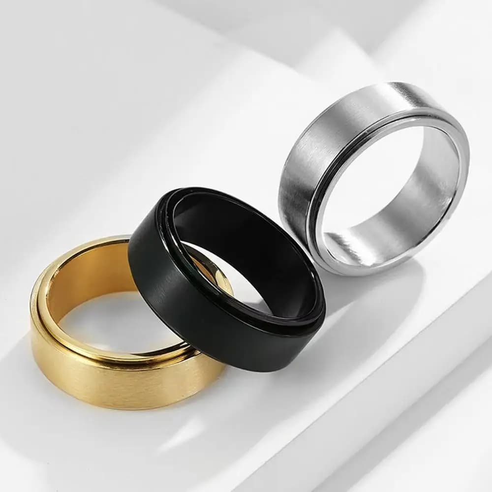 Nuovo anello Fidget Spinner per l'ansia Nero Argento Palestra Minimalista Anello rotante per l'umore in acciaio inossidabile Gioielli resistenti per uomini e donne