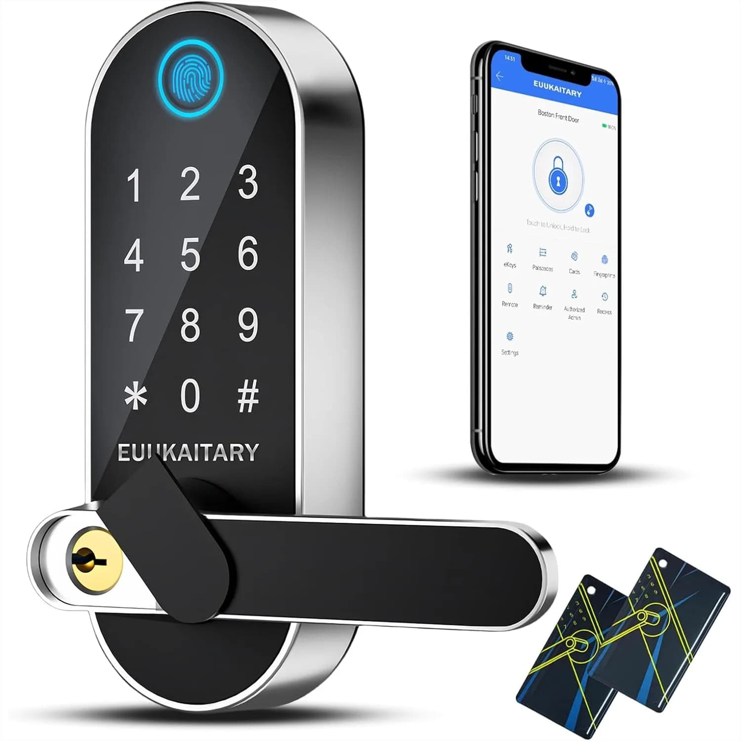Serratura per Porta Senza Chiave, Serratura con Impronta Digitale e Maniglia, Serrature Intelligenti per Porta d'Ingresso, Serratura Elettronica WiFi con Controllo Remoto tramite App