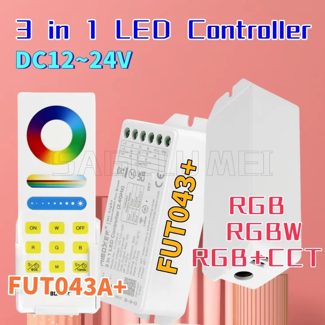 FUT043 FUT043A Miboxer Controller LED 3 in1 (2,4 GHz) RGB RGBW RGB+CCT Controller per strisce LED Sistema di controllo LED intelligente DC12~24V 15A