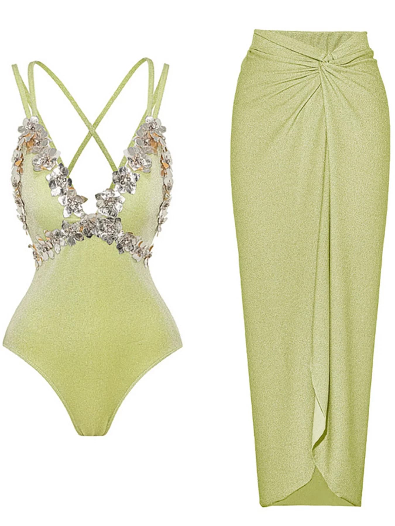 2025 New Flowers Deep-V Neck One Piece Swimsuit For Women Swimwear And Beach Dress Flash Backless Bandage Bathing Suit Beachwear