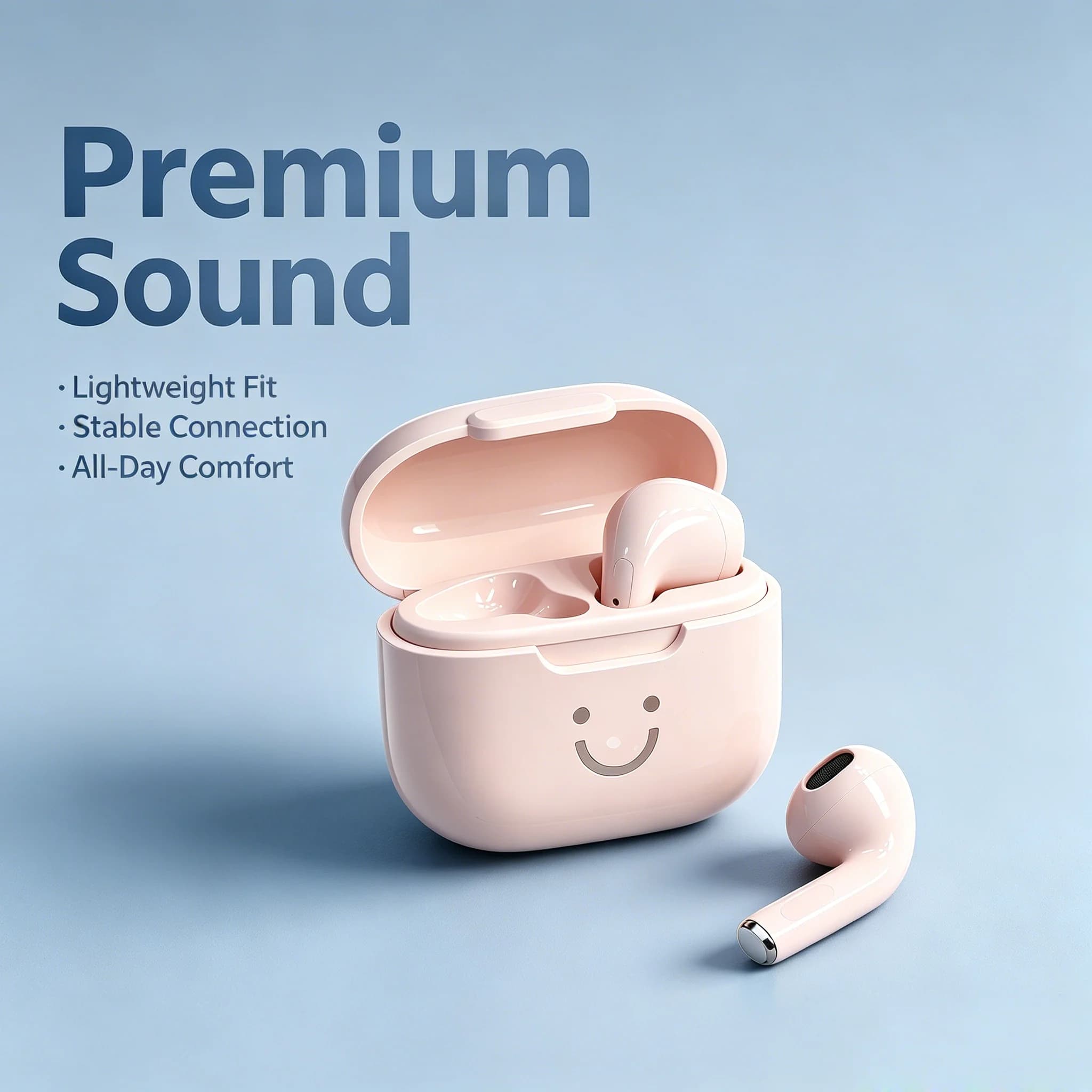 Lovely Kawaii Smiley Face Wireless Bluetooth Earbuds, Soft Pastel Macaron Color Portable TWS Earphones, Comfort Lightweight Head