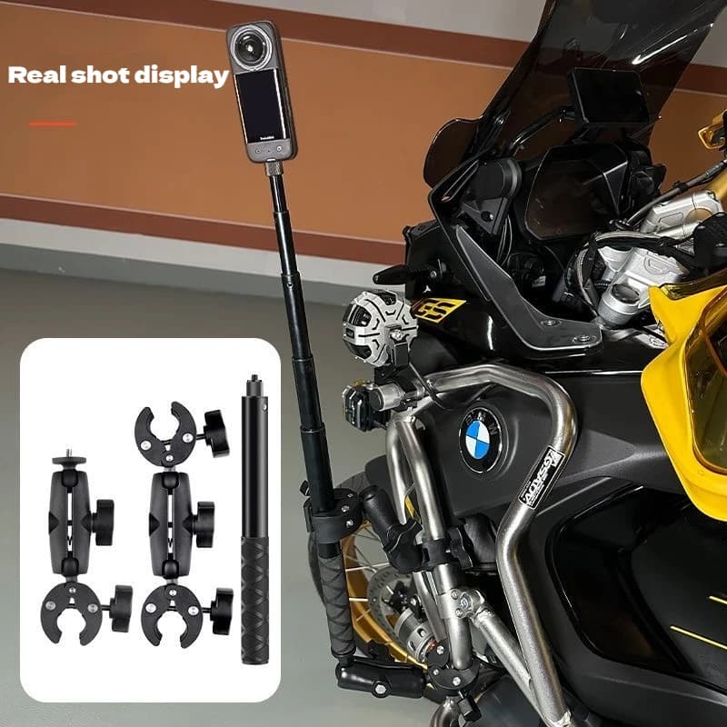 Supporto per Manubrio di Moto e Bicicletta con Clip per Insta360 x5/4/3 GoPro 12 11 DJI Action 3/4/5pro e Asta Selfie Estensibile 1,2m