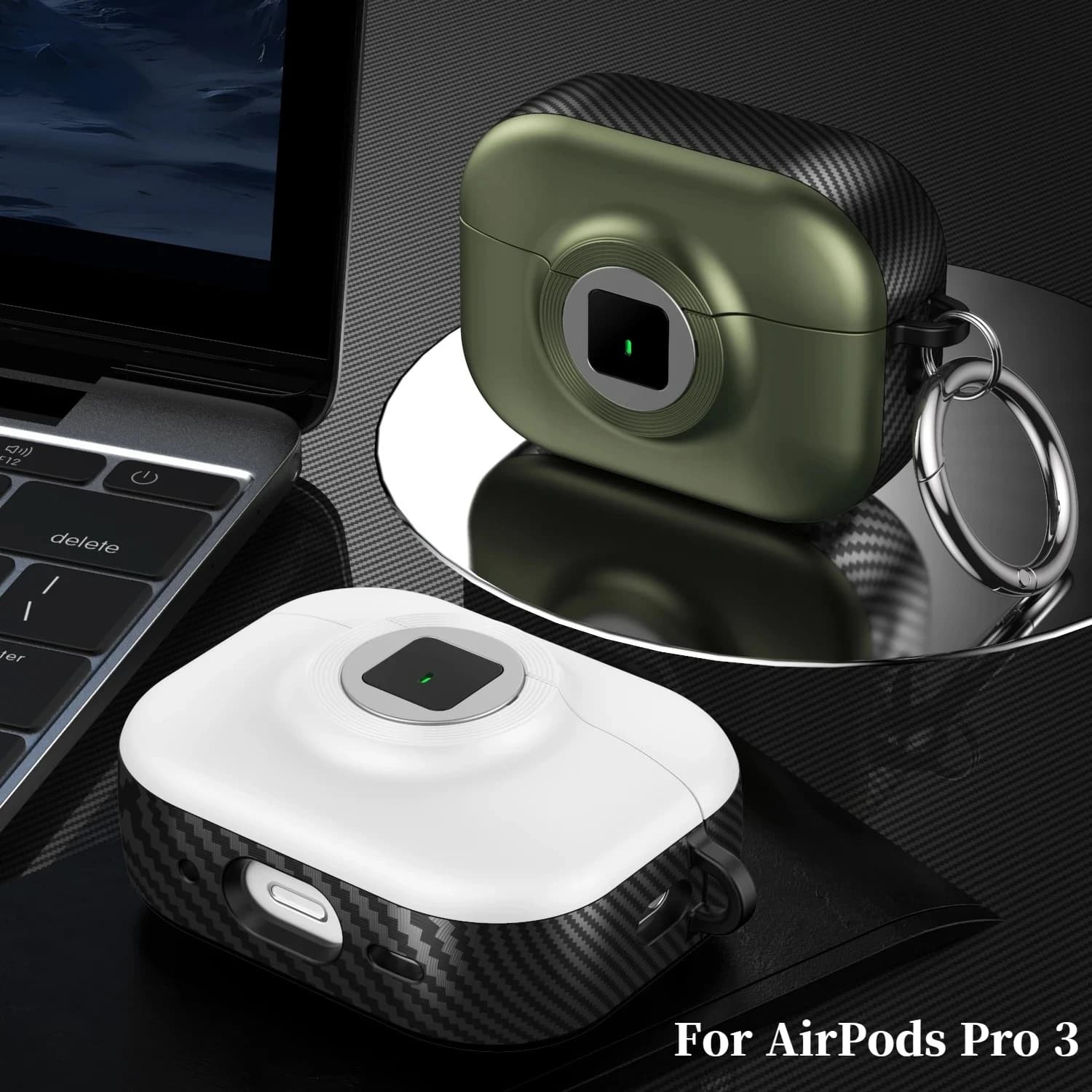 Elegante custodia protettiva in TPU per AirPods Pro 3 2 4 Custodia con design in fibra di carbonio per AirPods 4 3 2 1 Pro 2 Custodia con portachiavi