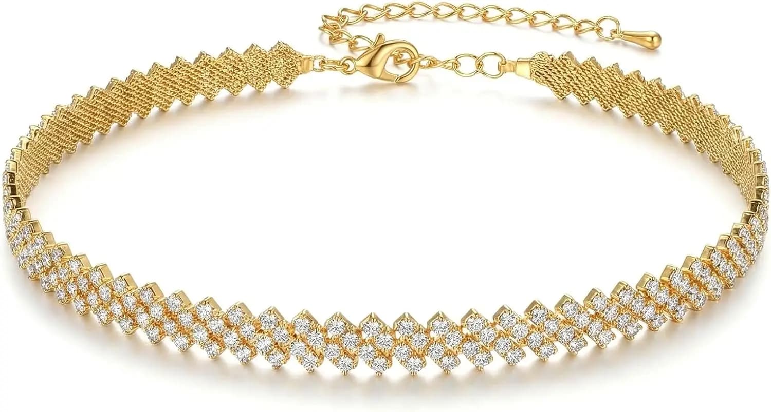 Collana girocollo scintillante con perline per donna, collane delicate con strass, accessori eleganti per regali di ballo di fine anno