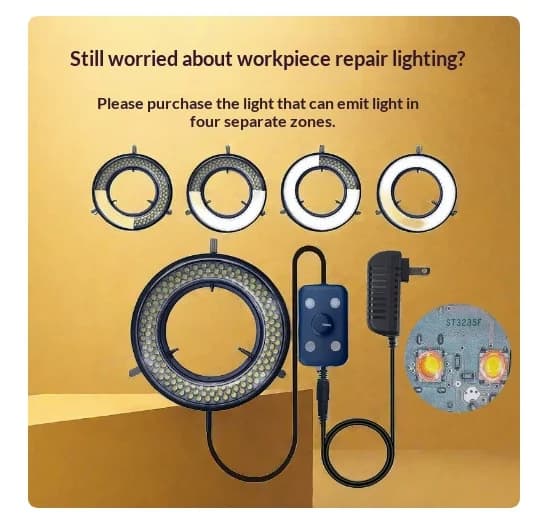 4 Zones Adjust LED Ring Light for Microscope Phone Repair High Bright Pure White 144 LEDs Anti-Reflection Partition Illuminator