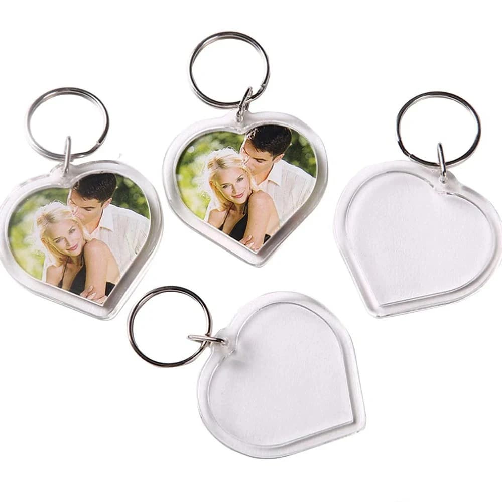 100 Pcs Clear Acrylic Love Heart Blank DIY Insert Photo Picture Frame Split Keyring Key Ring Keychain Snap-in Photo Keyholder