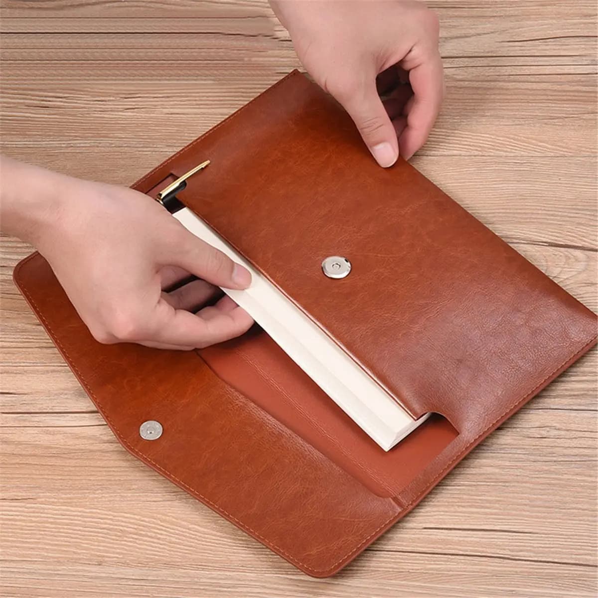 A5 Leather Document Storage Bag Folder Data Packet PU Business Bill File Bag School Supplies