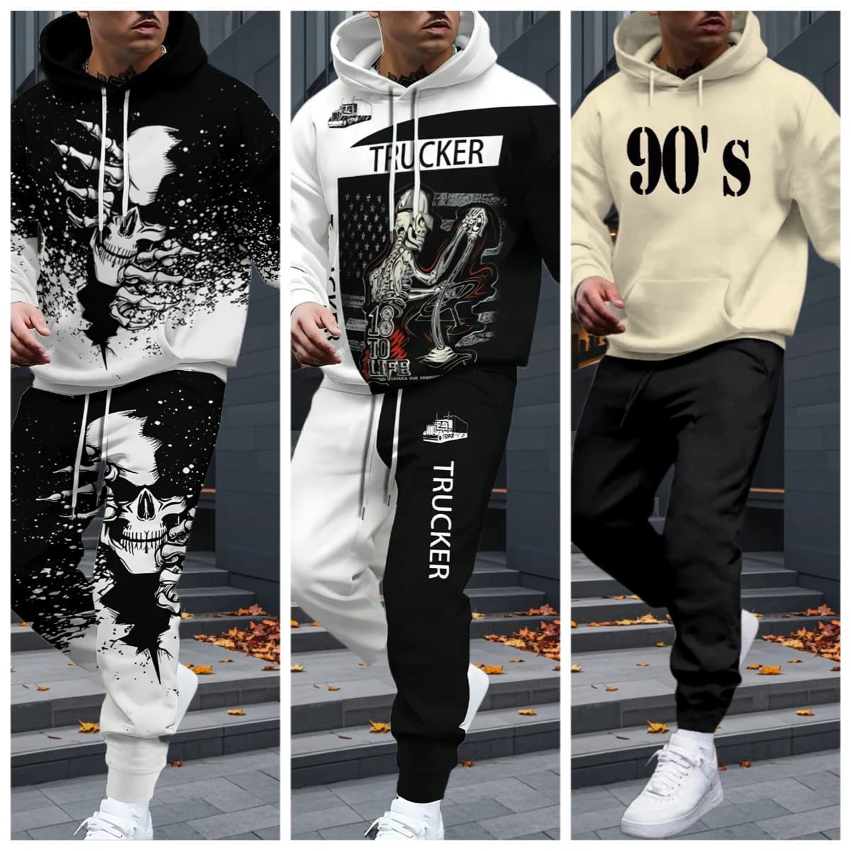 2025/26 Ultimo set con cappuccio alla moda da strada da uomo alla moda Y2K Autunno/Inverno 3D stampato pantaloni casual da uomo alla moda per adulti