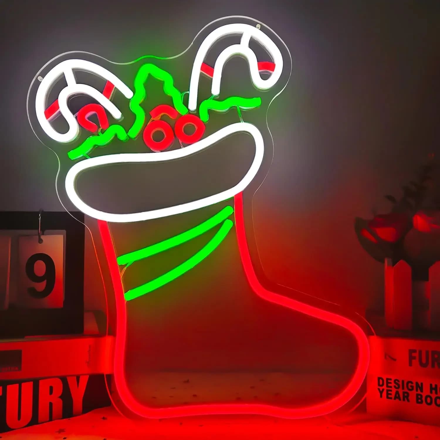Insegna natalizia al neon a LED, calza natalizia, insegna al neon, decorazione da parete per camera da letto, soggiorno, festa, festival, regalo per bambini