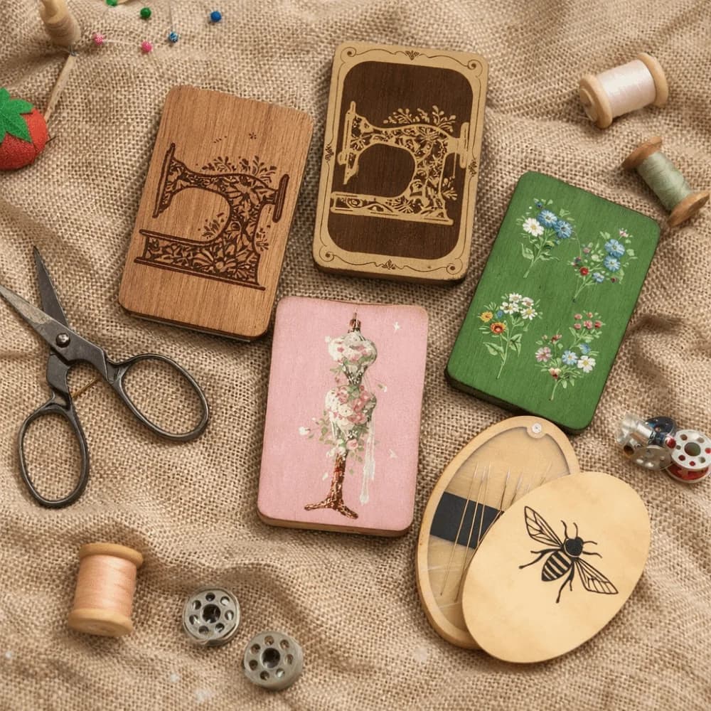 Wooden Material Wooden Magnetic Needle Box Magnetic Feature Durable Construction Sewing Tool Organization Box Universal Size