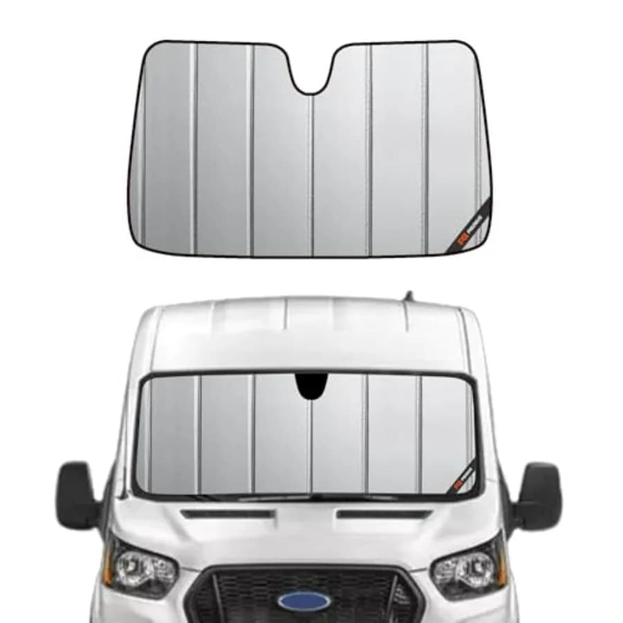 Parasole per Parabrezza Ford Transit 2015-2026, Finitura in Pelle Grigia Premium, Protezione UV, Design Pieghevole, Facile Installazione
