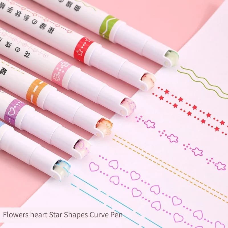 Set di 6 Evidenziatori a Forma di Fiore con Punta a Rullo, Marcatori Curvi per Appunti e Disegni, Cancelleria per Scuola e Ufficio