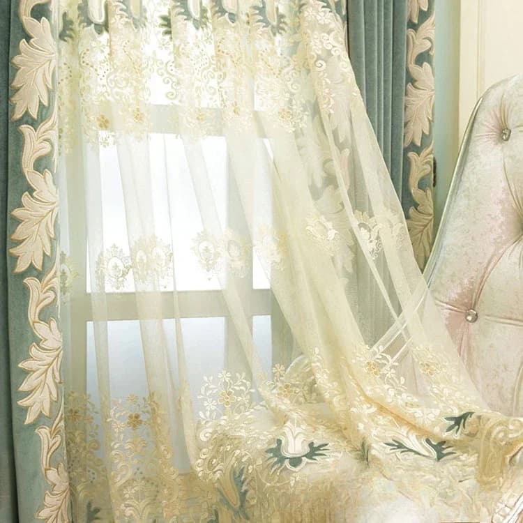 Tenda da camera da letto verde ricamata europea in flanella italiana, sala da pranzo, tulle di lusso oscurante
