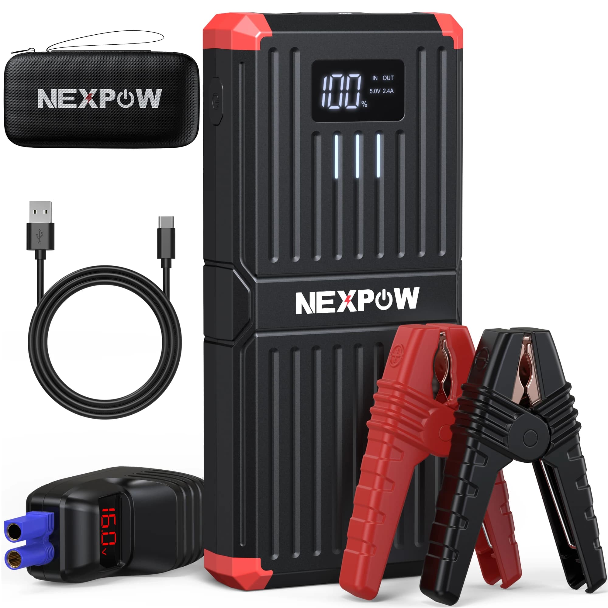Avviatore di emergenza per auto NEXPOW 6000A – Booster batteria da 12 V per tutti i motori a gas e diesel da 12 litri, alimentatore da 26800 mAh con luce LED e intelligente